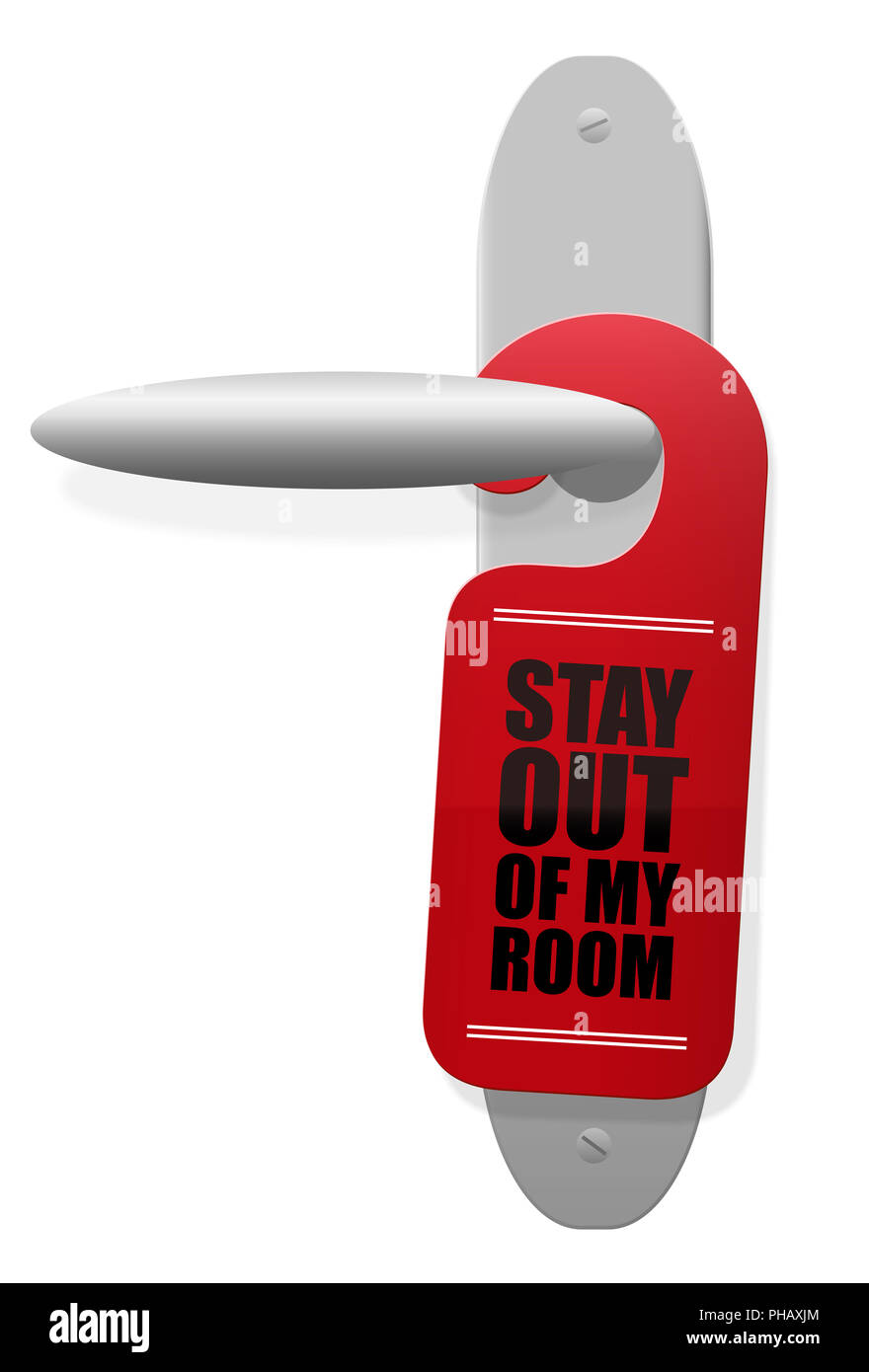 STAY OUT OF MY ROOM sign hanging on door handle - illustration on white background. Stock Photo
