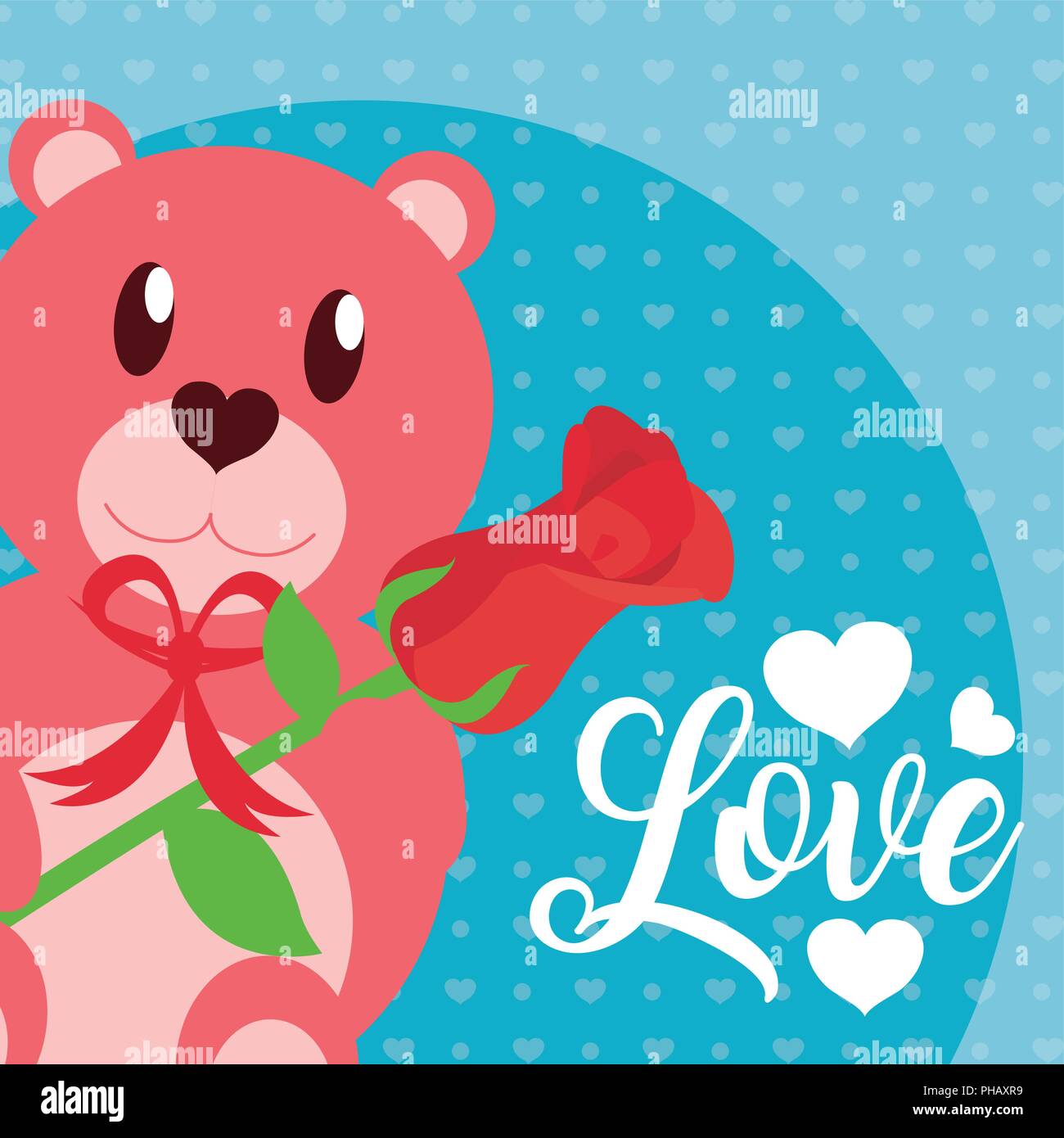 Cute love with teddy and flower cartoons vector illustration graphic