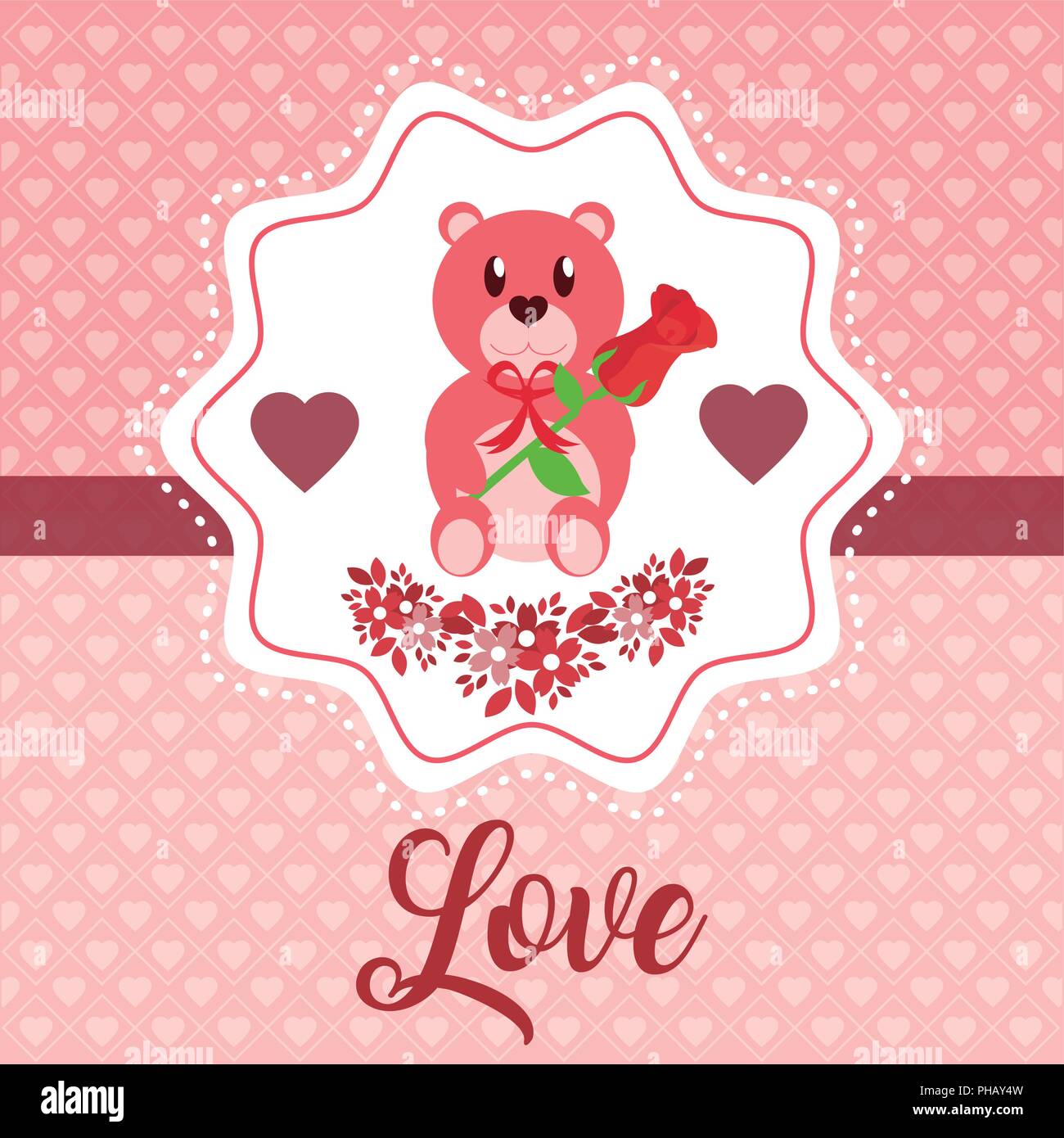Love cute emblem with teddy and hearts vector illustration graphic ...