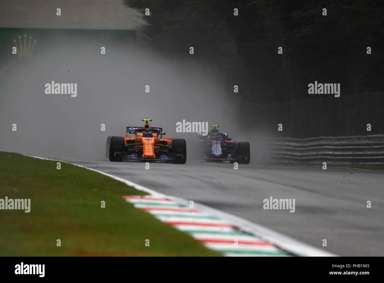 31st August 2018, Autodromo Nazionale Monza, Monza, Italy, Formula One Grand Prix of Italy, Friday free practice; McLaren Reserve Driver, Lando Norris during a wet session Credit: Action Plus Sports Images/Alamy Live News Stock Photo