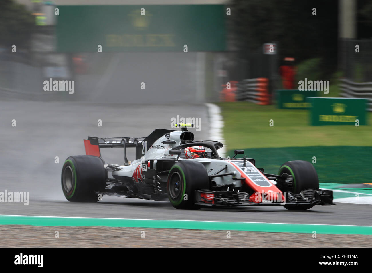 31st August 2018, Autodromo Nazionale Monza, Monza, Italy, Formula One Grand Prix of Italy, Friday free practice; Haas F1 Team, Kevin Magnussen during a wet session Credit: Action Plus Sports Images/Alamy Live News Stock Photo