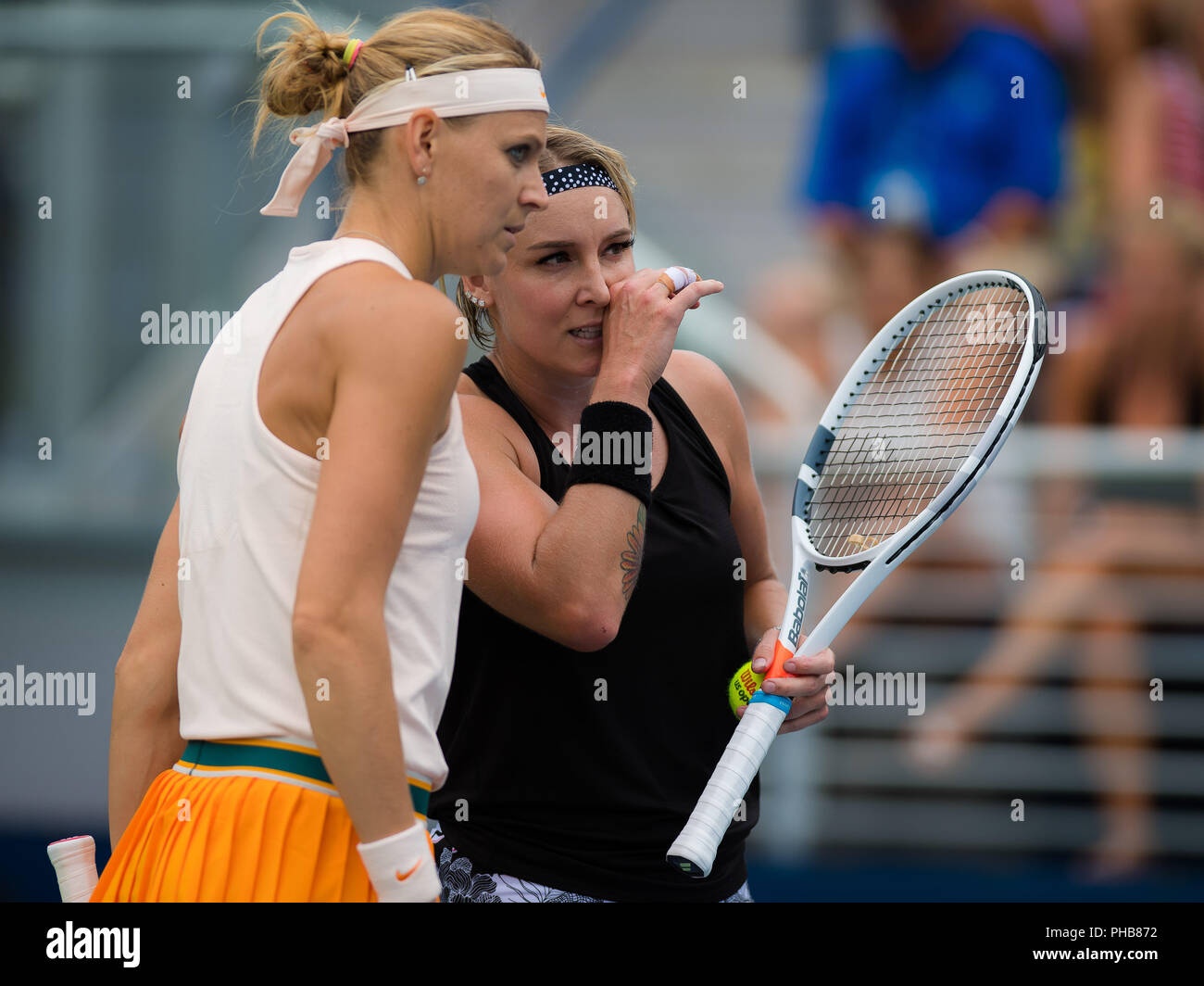 August 31, 2018 - Bethanie Mattek-Sands of the United States & Lucie Safarova of the Czech Republic playing doubles at the 2018 US Open Grand Slam tennis tournament, New York, USA, August 31th 2018. Credit: AFP7/ZUMA Wire/Alamy Live News Stock Photo
