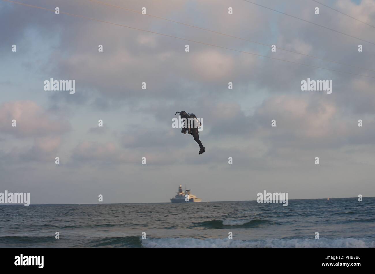 Gravity Jet Suit Team display at the Bournemouth Air festival August 31st 2018. Chief test pilot & founder Richard Browning with Dr Angelo N Grubisic fly from Bournemouth Pier. Stock Photo