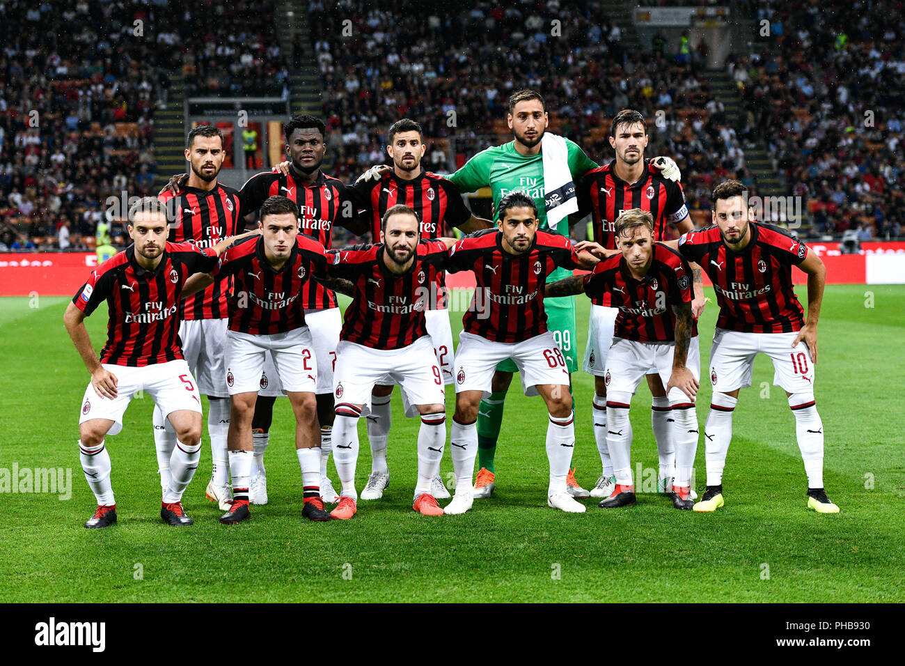 Milan squad during the Serie A match between AC Milan and AS Roma at Stadio  San Siro, Milan, Italy on 31 August 2018. Photo by Giuseppe Maffia Stock  Photo - Alamy