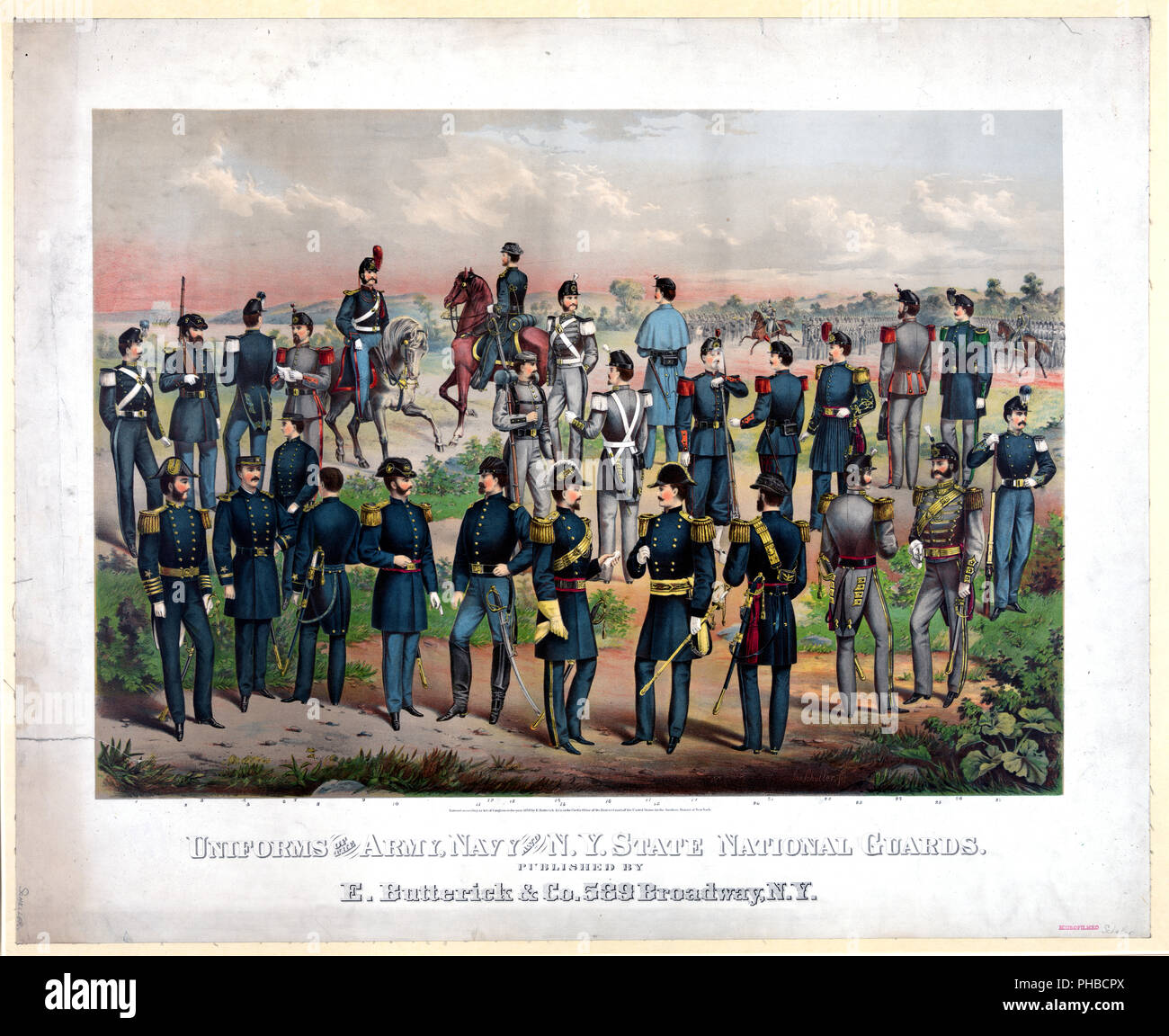 Uniforms of the Army, Navy and N.Y. State National Guards ca. 1870 Stock Photo