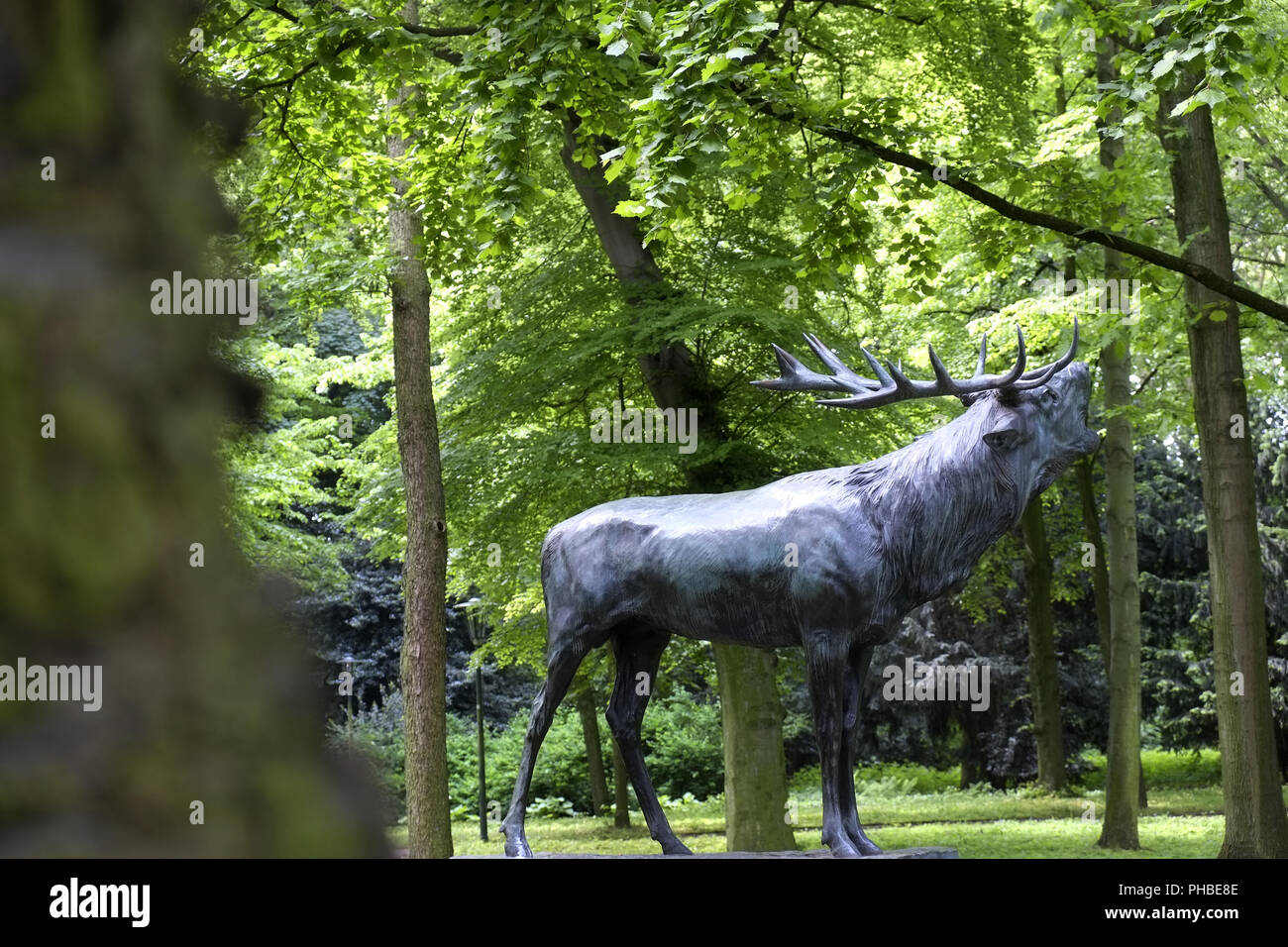 Deer, sculpture of a roaring deer, Dusseldorf Stock Photo