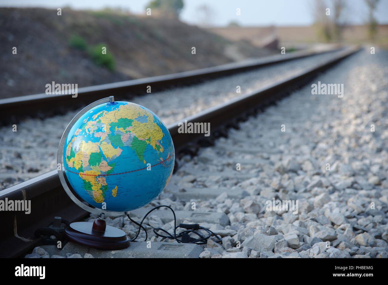 globus on the railway Stock Photo