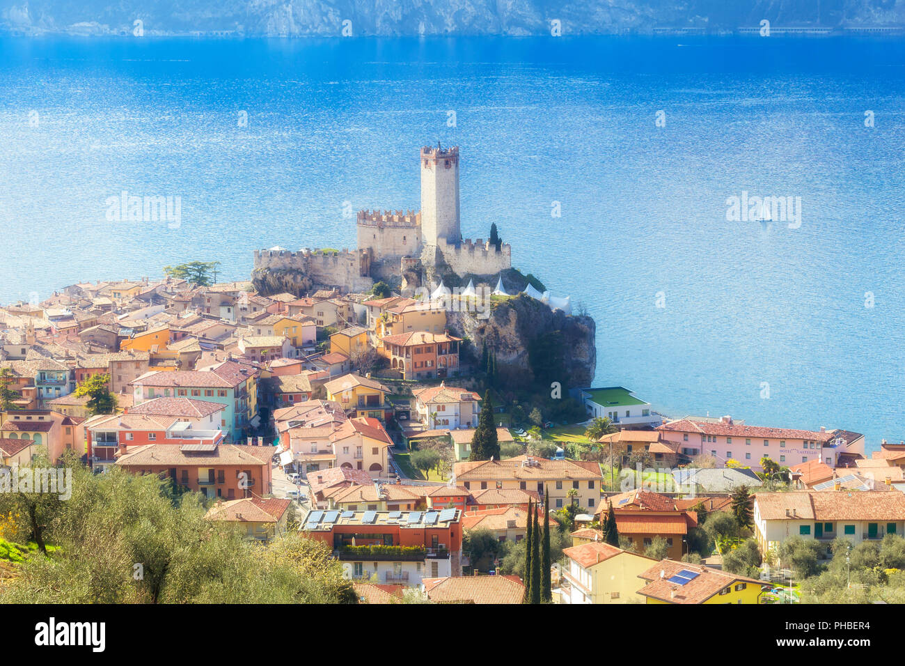 Village from above, Malcesine, Lake Garda, Verona Province, Veneto, Italian Lakes, Italy, Europe Stock Photo