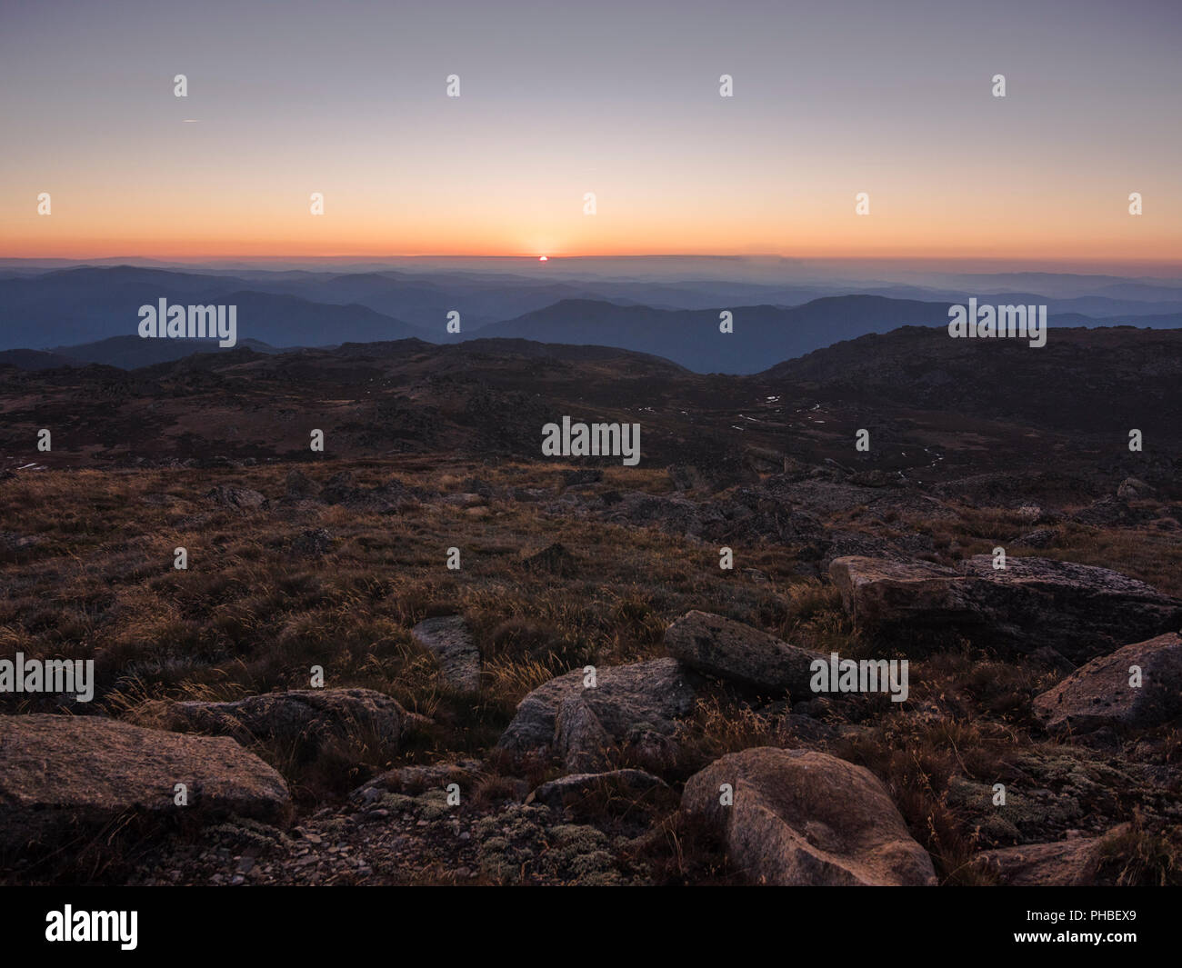 Mountain landscape from Mount Kosciuszko, the highest peak of Australia, New South Wales