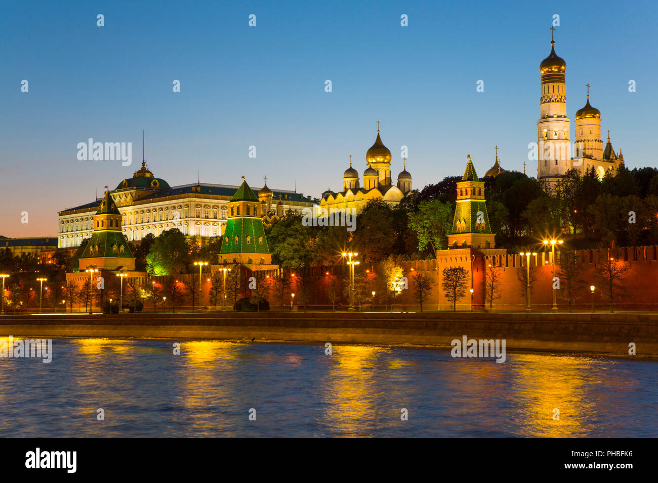 Evening, Moscow River, Kremlin, UNESCO World Heritage Site, Moscow, Russia, Europe Stock Photo