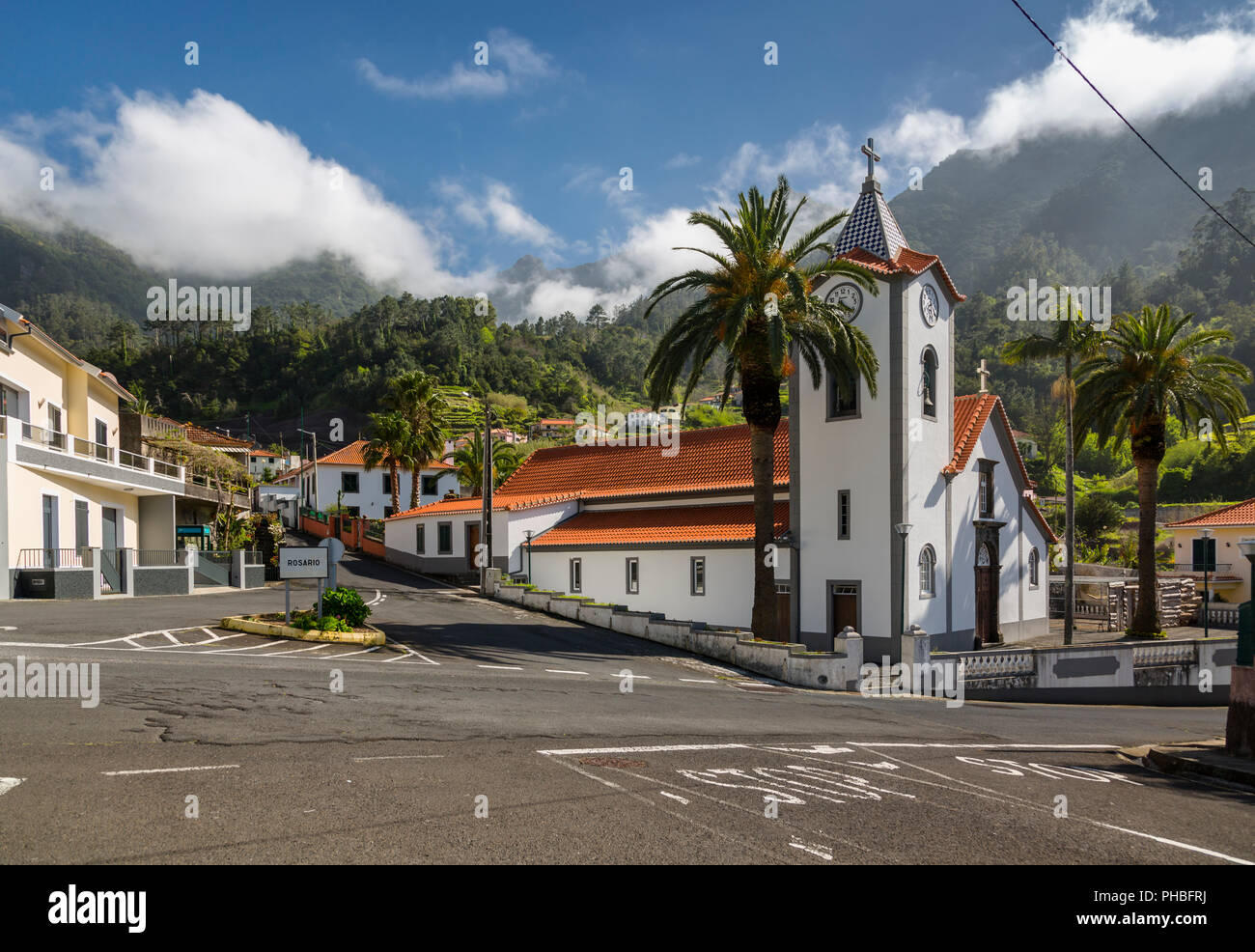 View of small village church near Sao Vicente, Madeira, Portugal, Atlantic, Europe Stock Photo