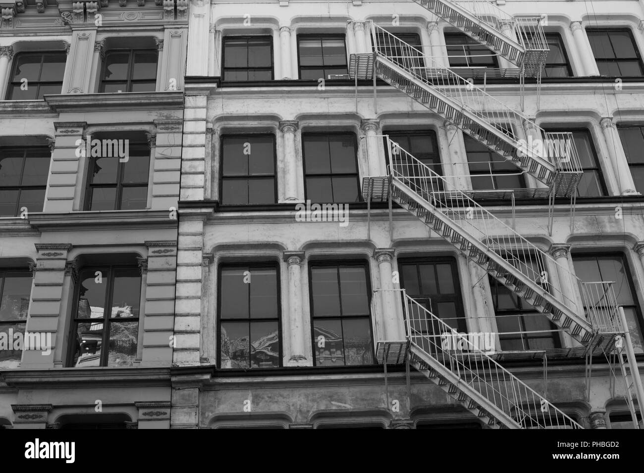 Fire escalators and windows Stock Photo