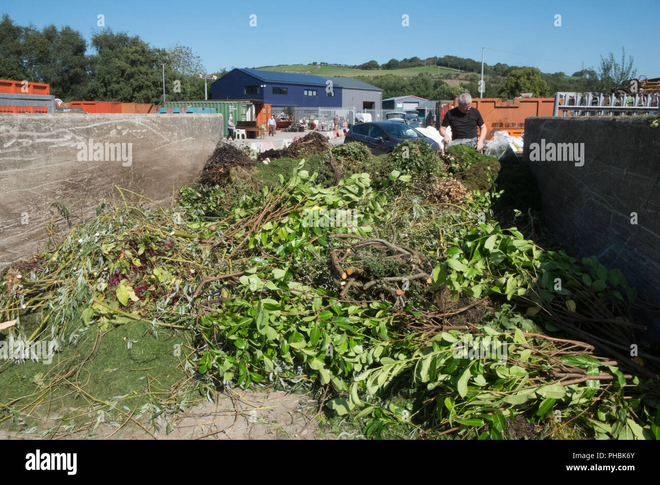 Garden,green,grass,Recycling,waste,rubbish,garbage,centrer,centre,on,industrial,estate,Aberystwyth,Ceredigion,Mid,Wales,Welsh,UK,U.K.,Europe,European. Stock Photo