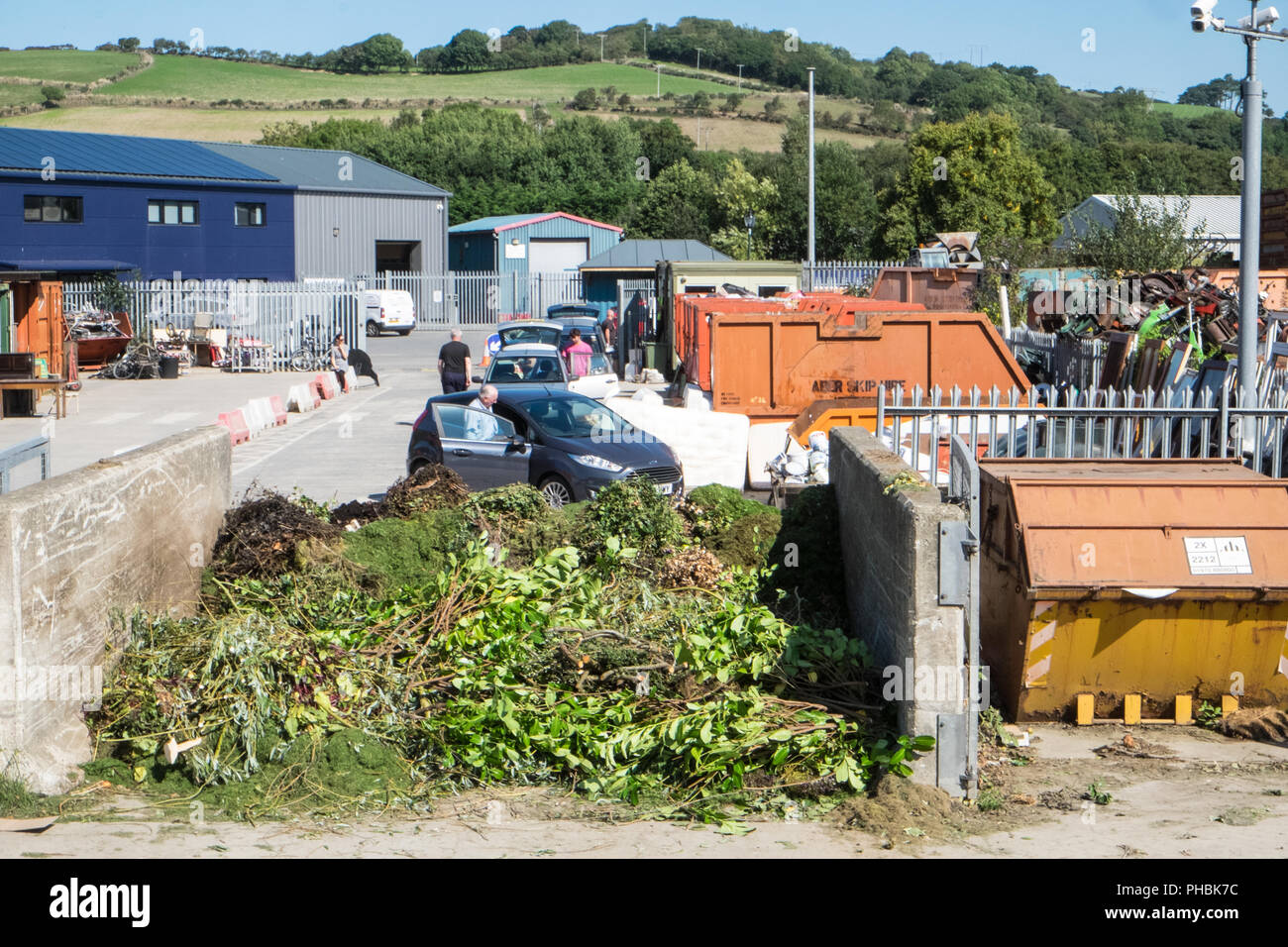 Garden,green,grass,Recycling,waste,rubbish,garbage,centrer,centre,on,industrial,estate,Aberystwyth,Ceredigion,Mid,Wales,Welsh,UK,U.K.,Europe,European. Stock Photo