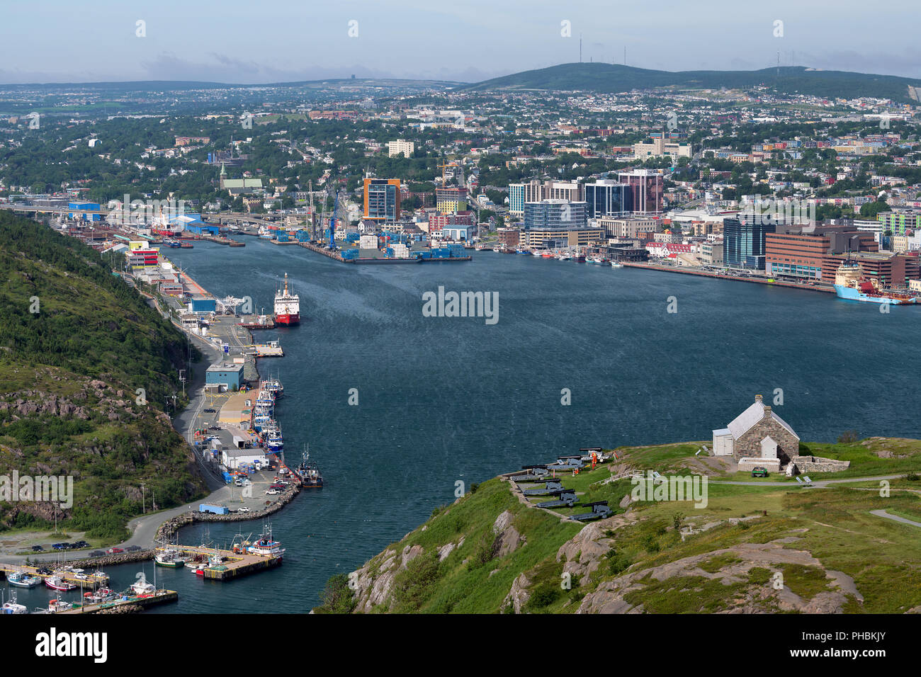Historic and colorful owntown St. John's and St. John's Harbour from Signal Hill in St. John's