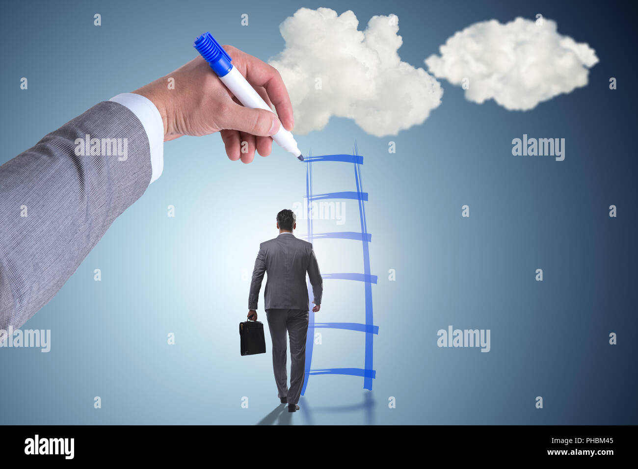 Businessman climbing career ladder in business concept Stock Photo - Alamy