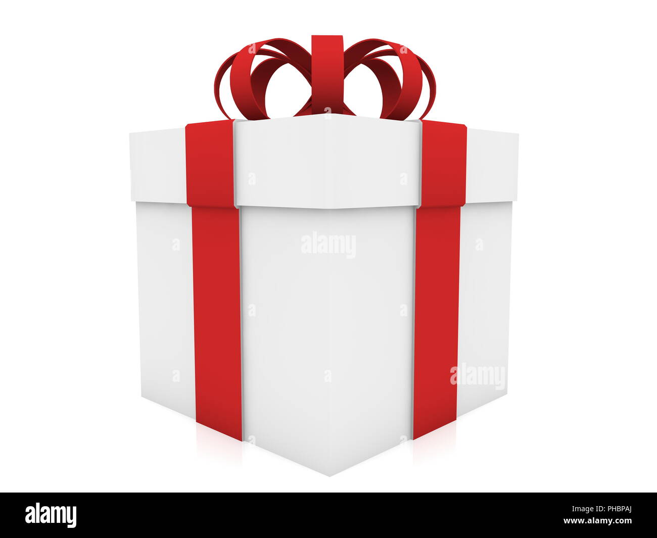 Gift box with red ribbon on white Stock Photo Alamy