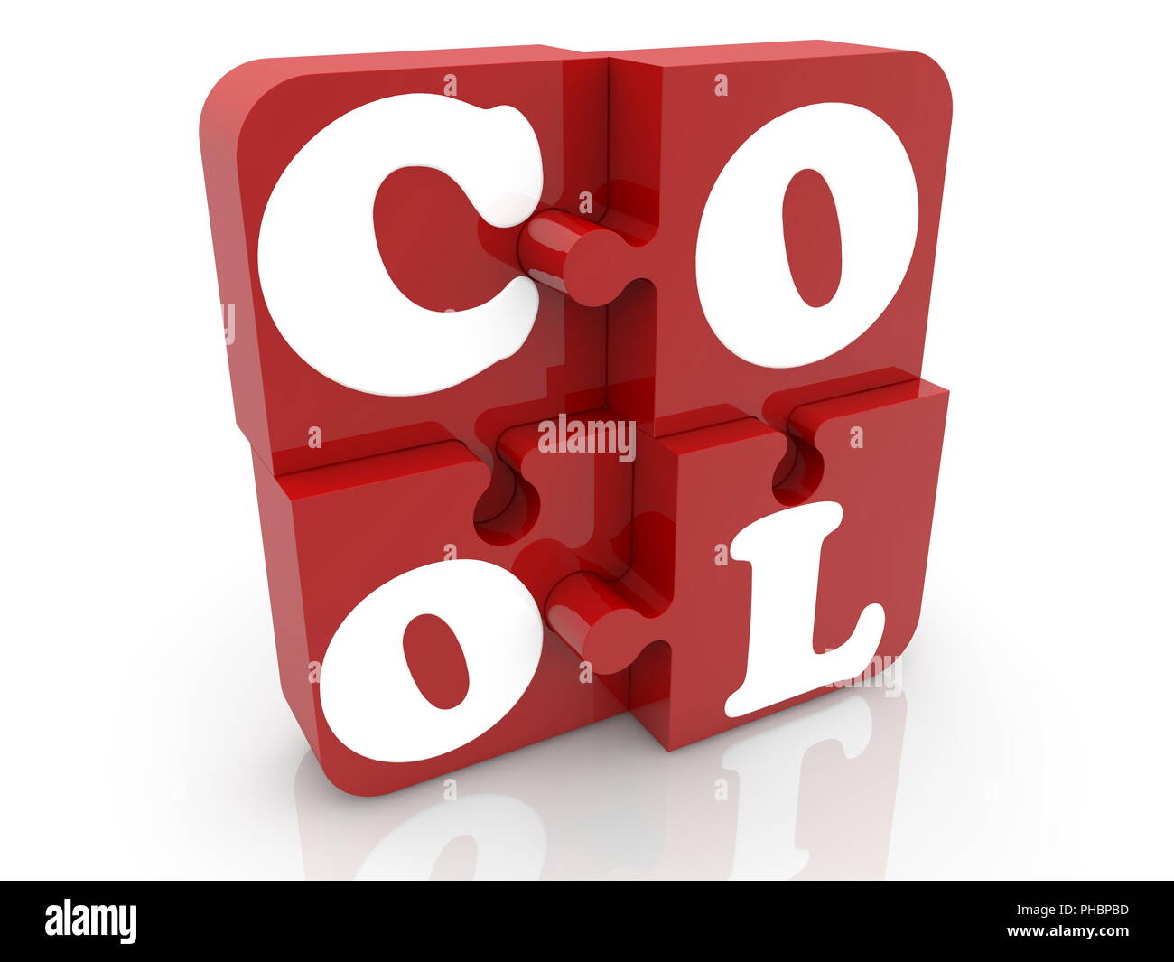 Puzzle pieces in red with inscription cool Stock Photo - Alamy