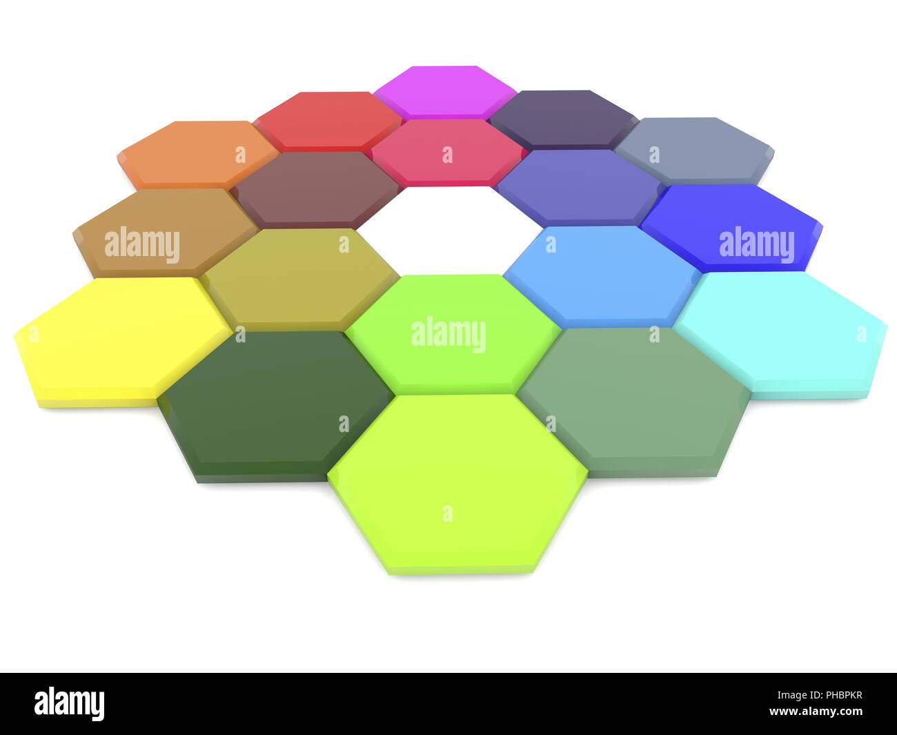 Polygons in different colors on white Stock Photo