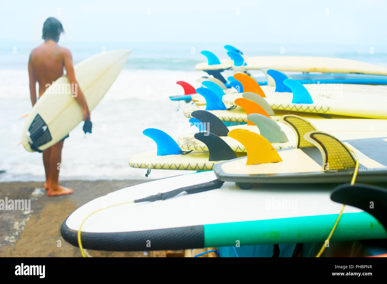 Row of surfboards at beach hires stock photography and images Alamy