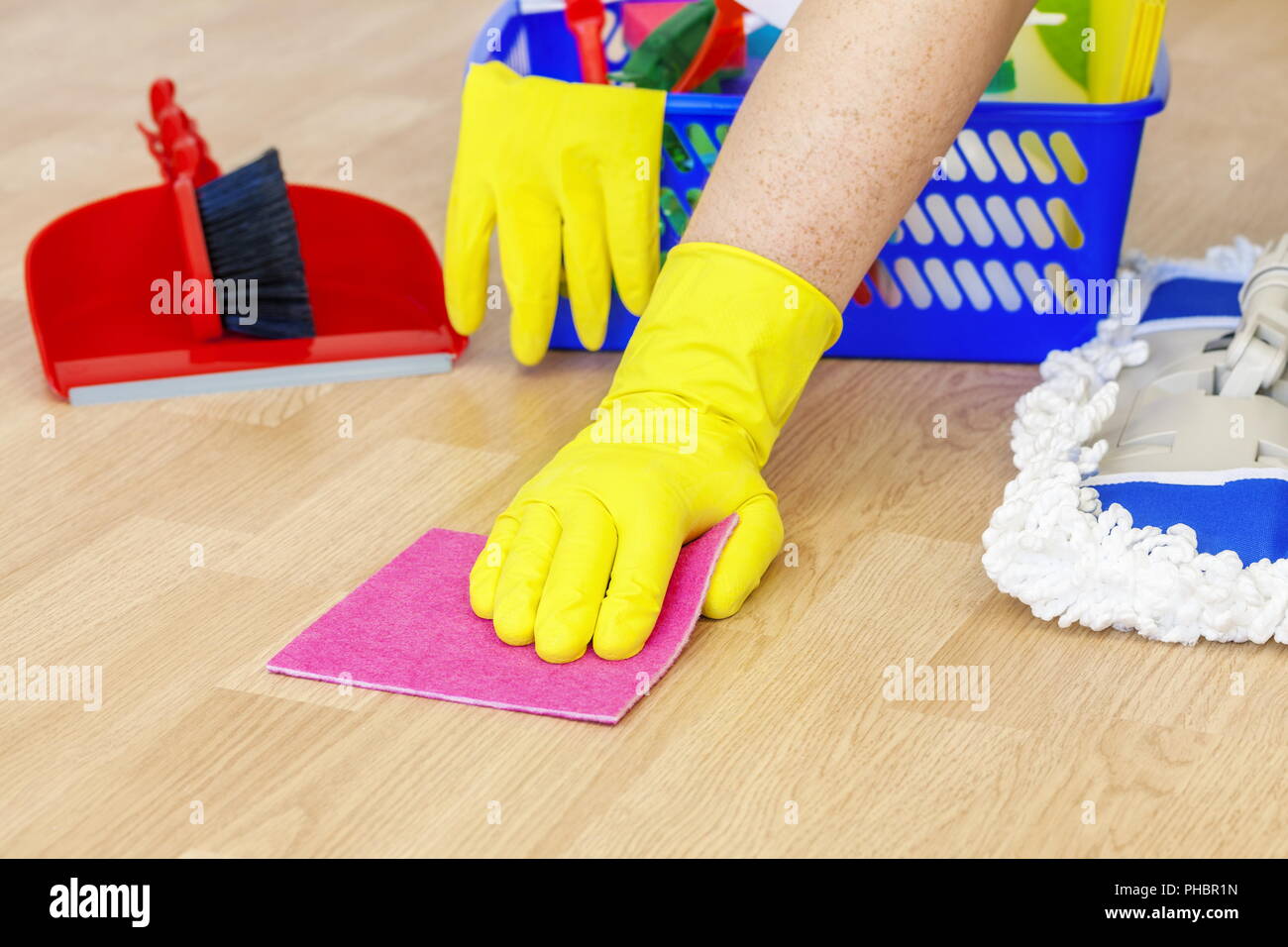 Man cleaning floor Stock Photo
