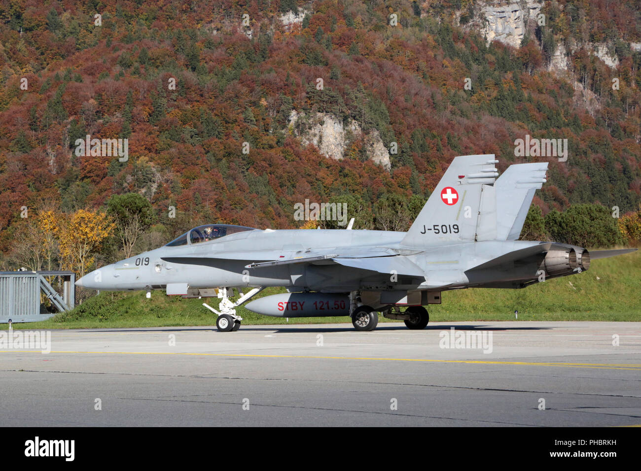 Meiringen, Switzerland, fighter aircraft McDonell Douglas FA18 Stock Photo