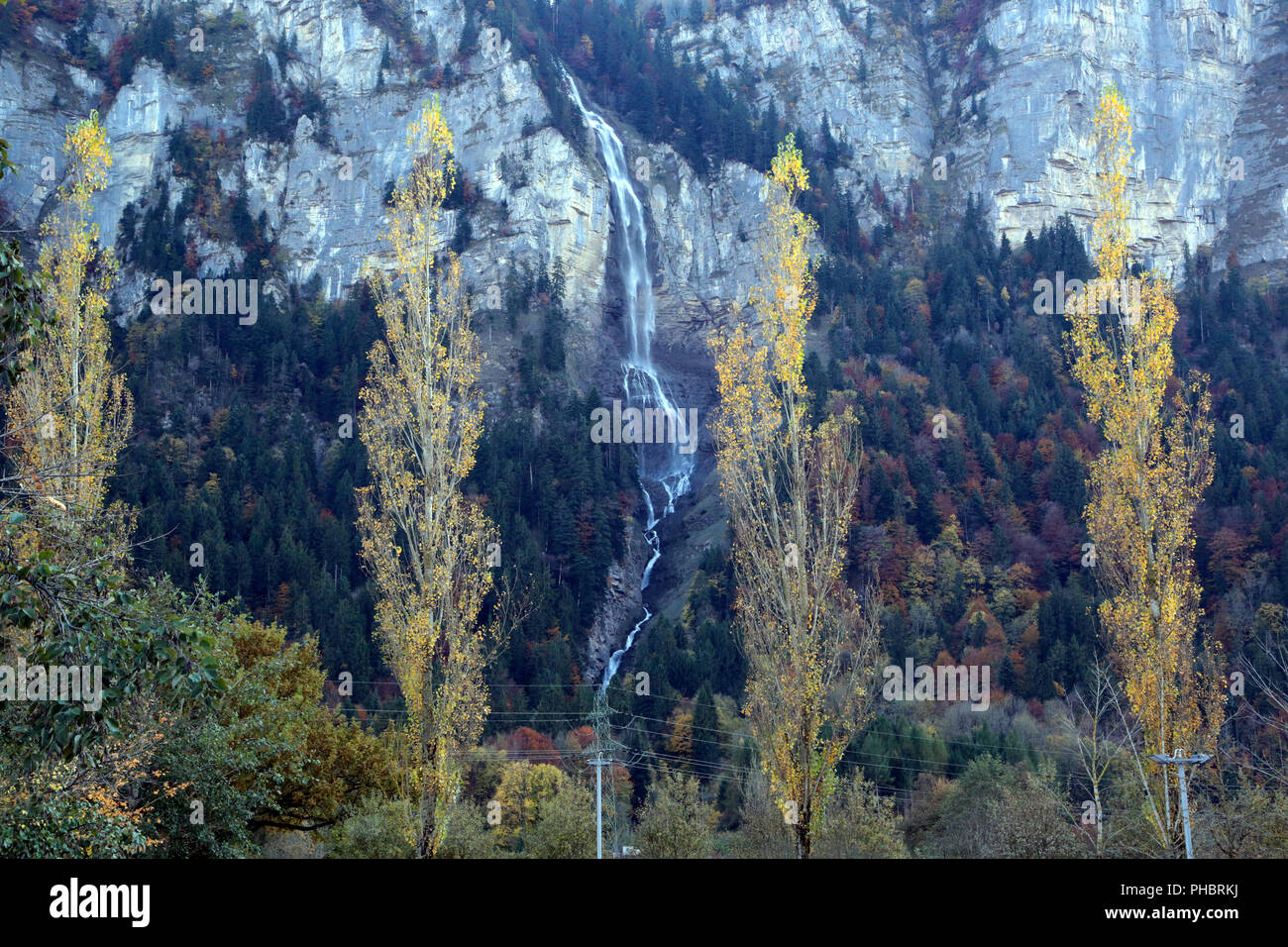 Meiringen, Waterfall Oltschibachfall at atumn Stock Photo