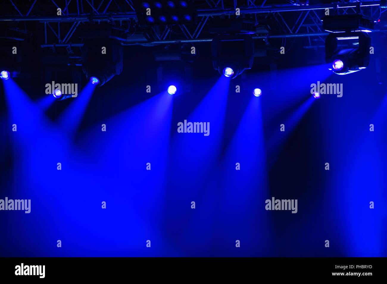 Blue stage spotlights Stock Photo