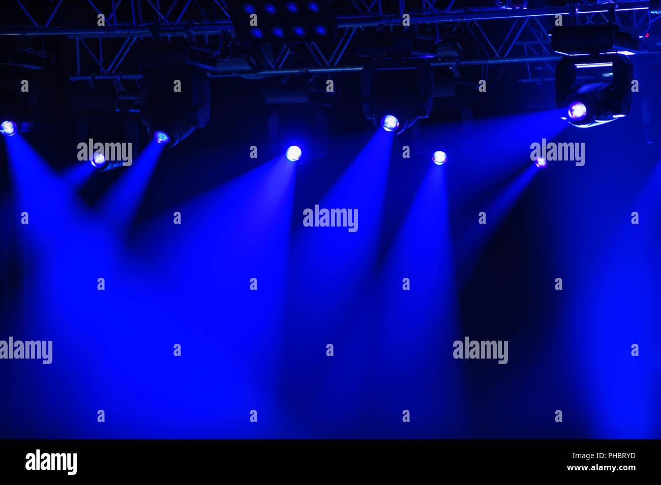 Blue stage spotlights Stock Photo Alamy