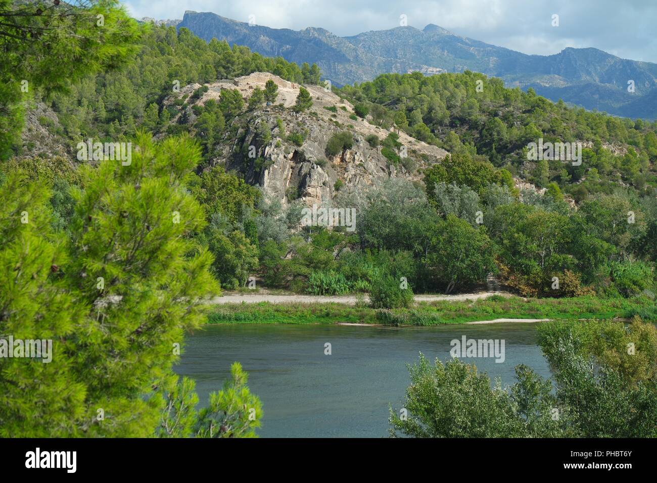 Mountain landscape at the Ebro river Stock Photo