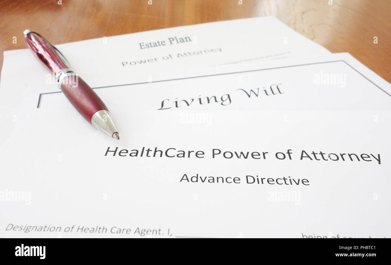 Power of Attorney, Living Will and Estate plan Stock Photo