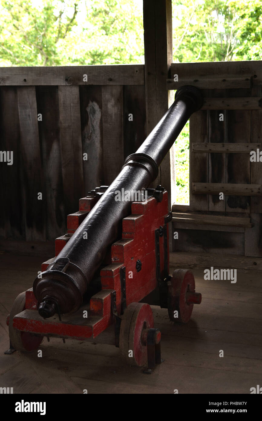 Canon protecting an old colonial village. Stock Photo