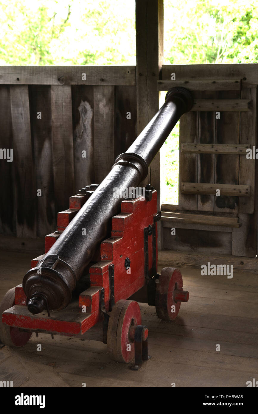 Canon artillary protecting separatists village in Plimoth. Stock Photo