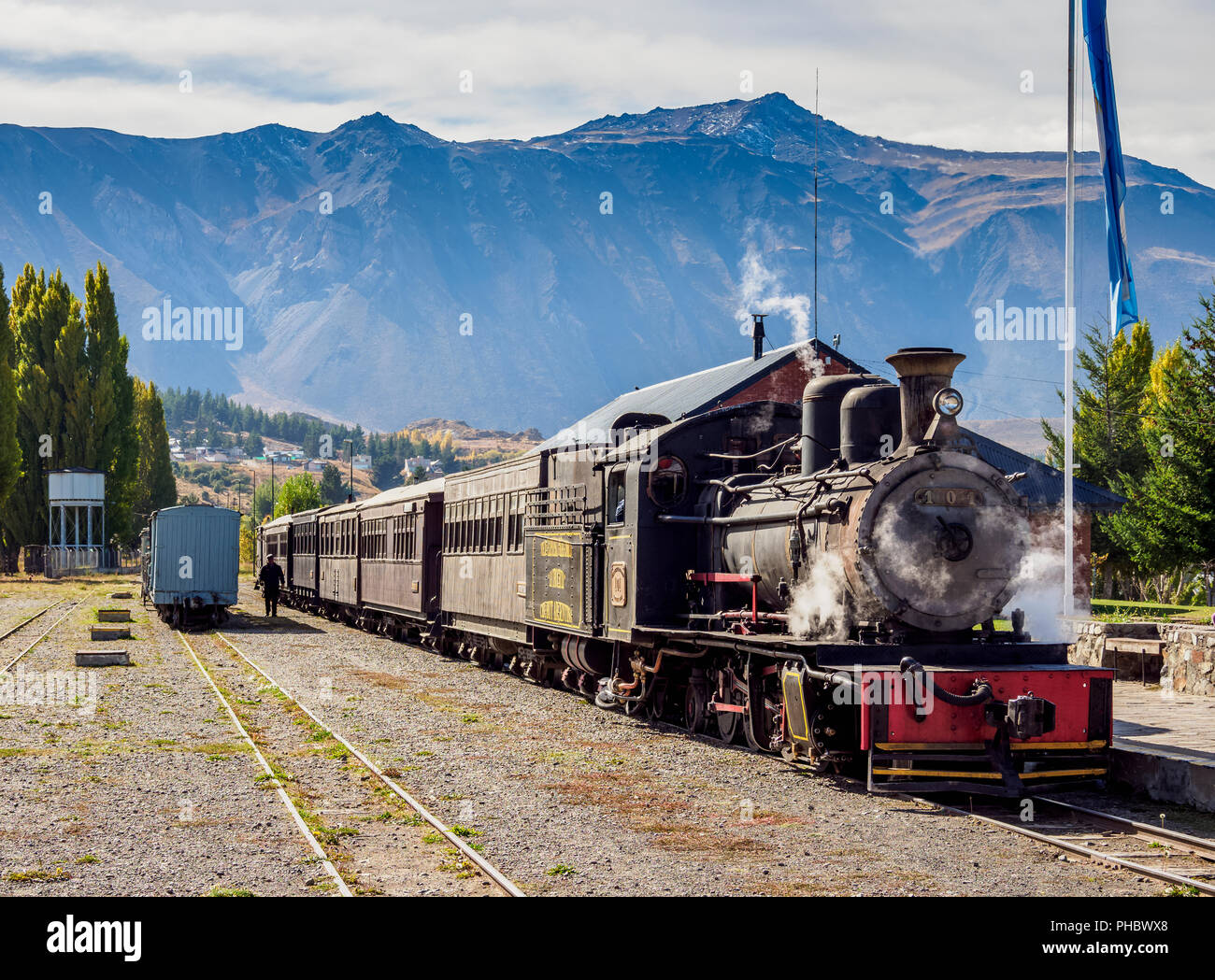 Old Patagonian Express La Trochita, steam train, Esquel Train Station, Chubut Province, Patagonia, Argentina, South America Stock Photo