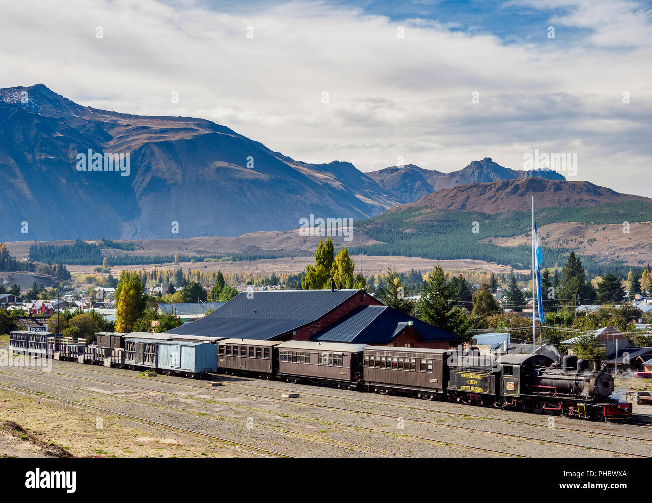 Old Patagonian Express La Trochita, steam train, Esquel Train Station, Chubut Province, Patagonia, Argentina, South America Stock Photo