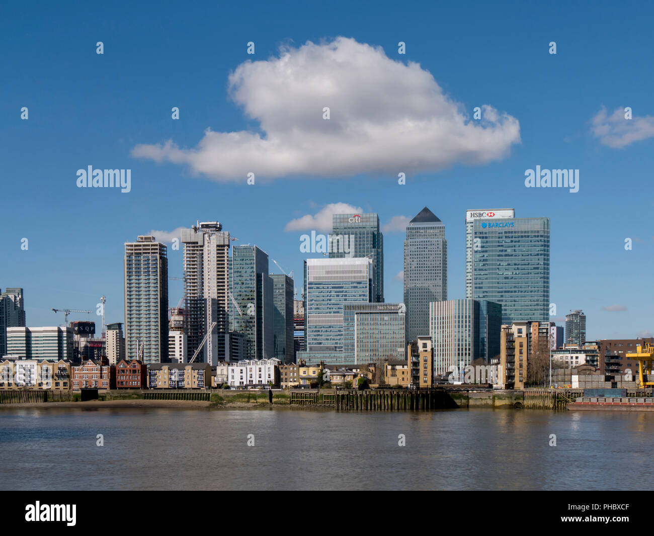 Canary Wharf office towers from Greenwich North, Docklands, London, England, United Kingdom, Europe Stock Photo