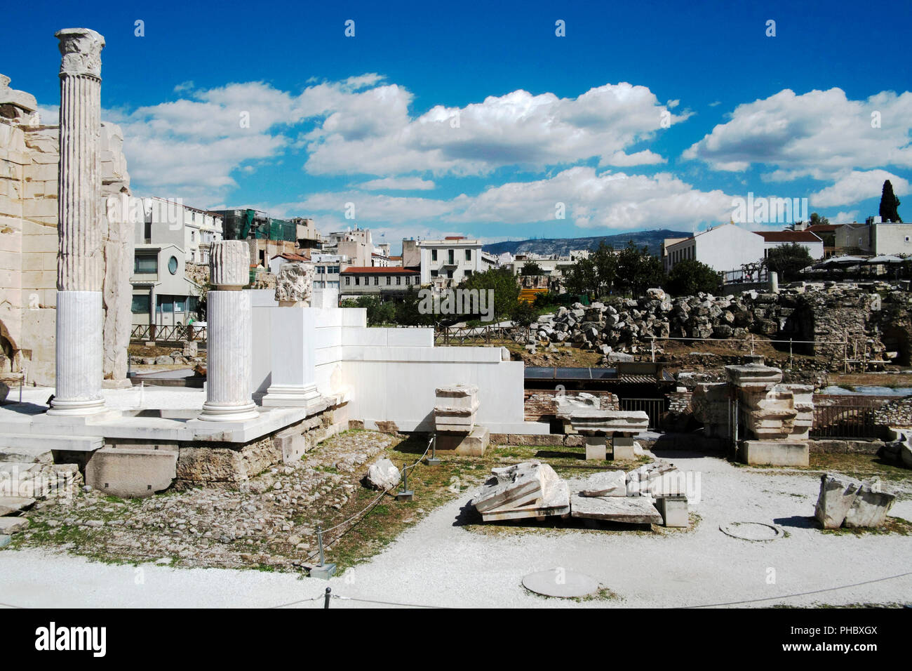 The Roman Agora by the Hadrian Library in the Plaka district, Athens, Greece, Europe Stock Photo