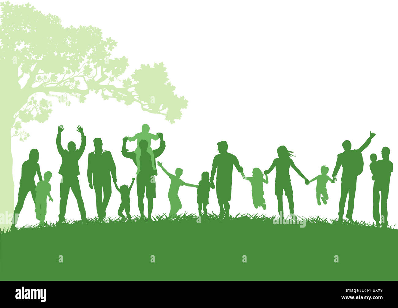 Cheerful parents group with children Stock Photo - Alamy