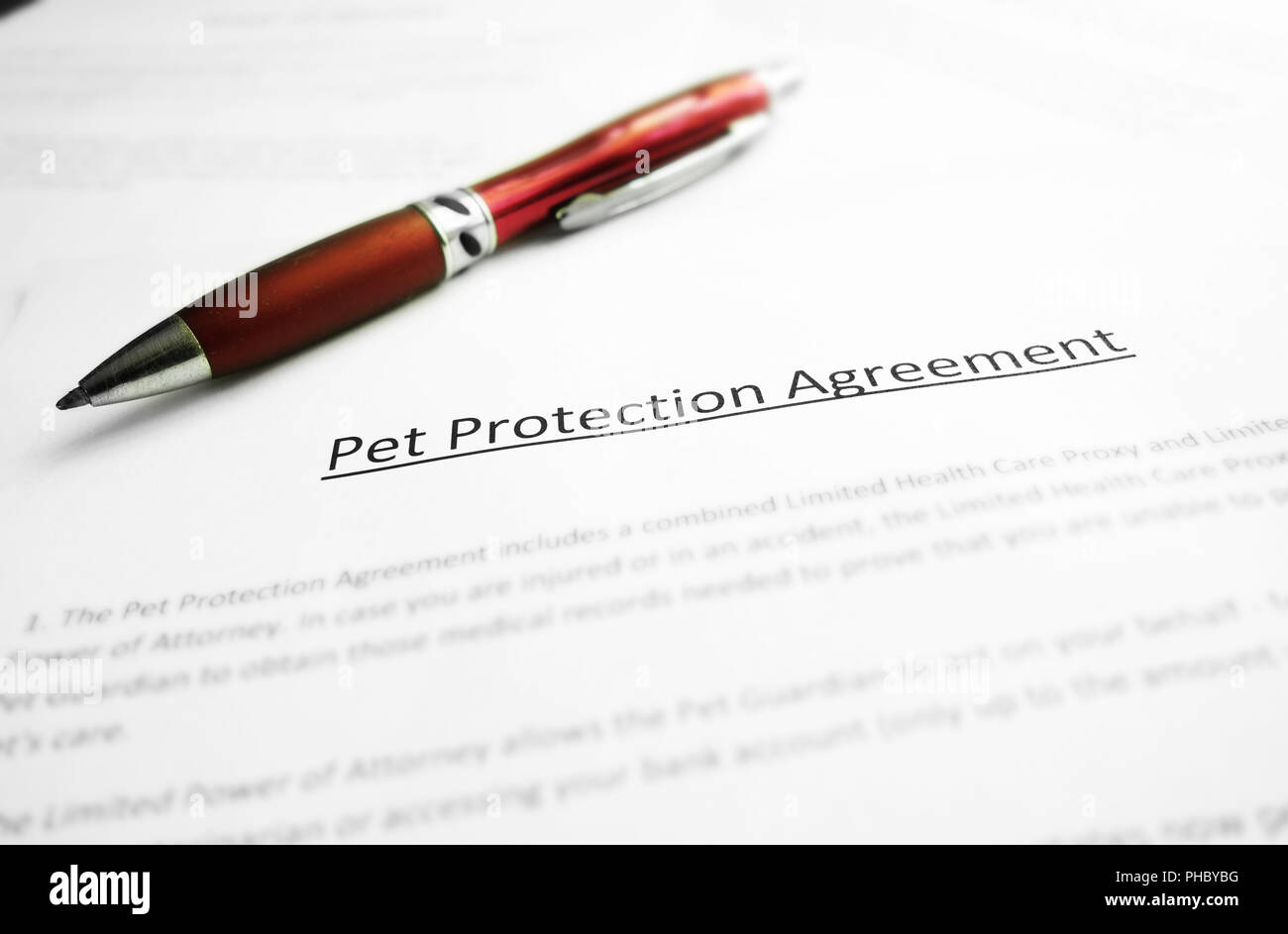 Pet Protection Agreement Stock Photo