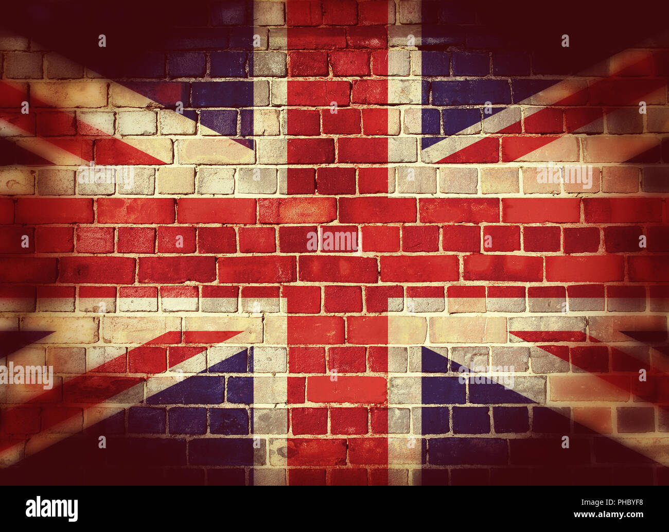 Vintage UK flag on a brick wall Stock Photo