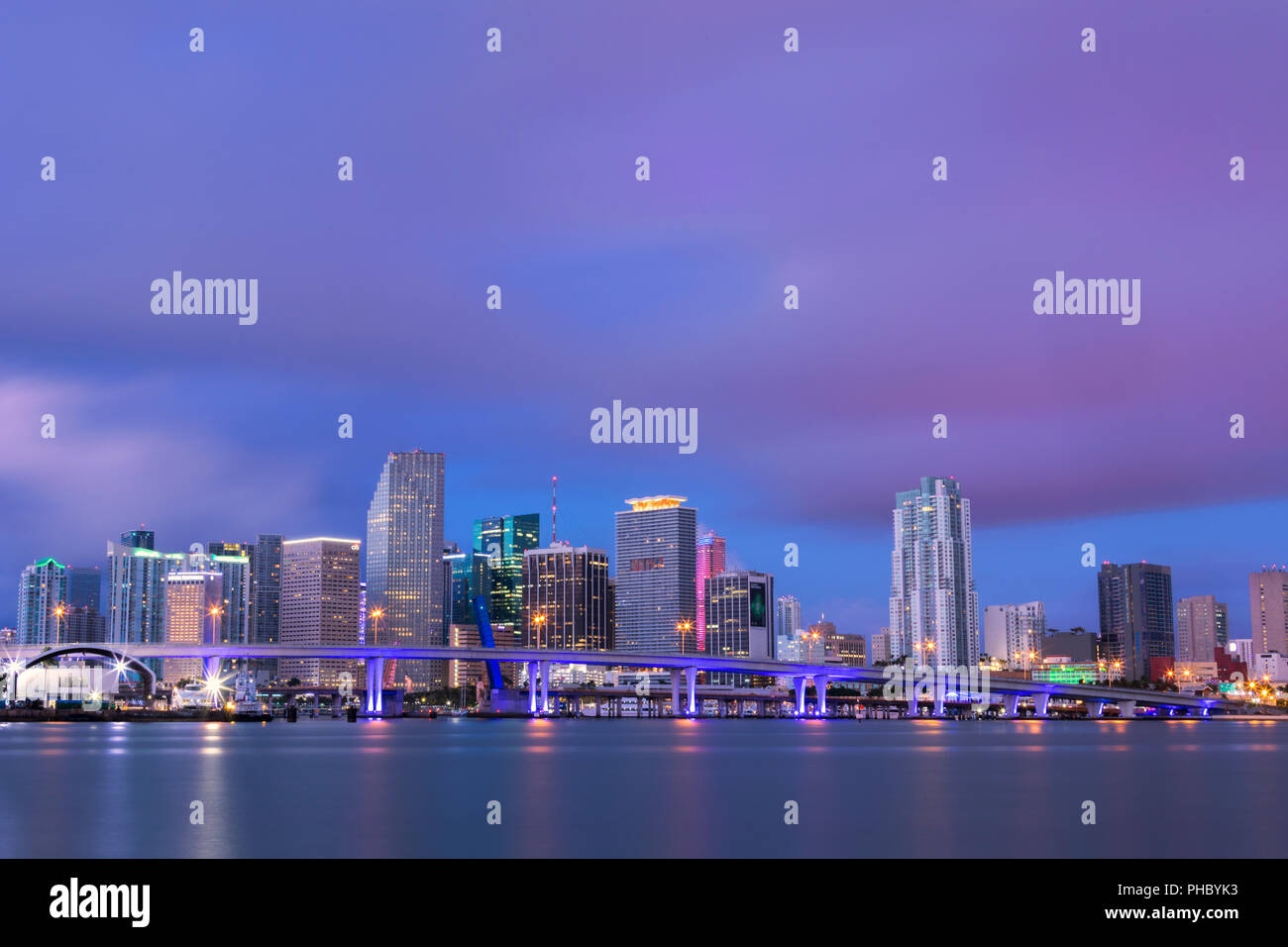 Skyline of Downtown Miami from Watson Island, Miami, Florida, United States of America, North America Stock Photo