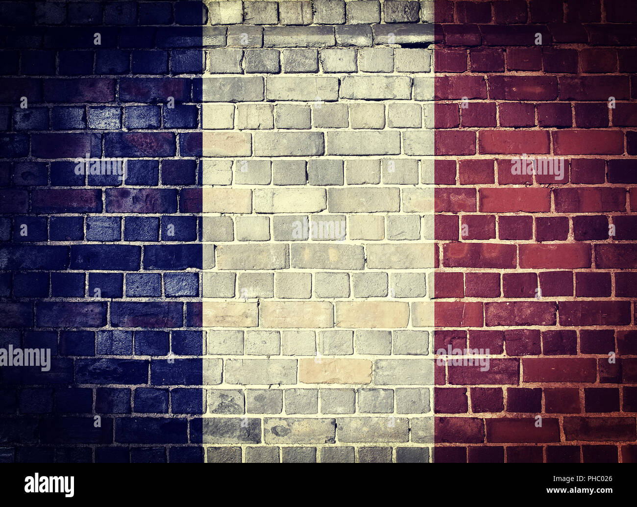 Peinture en Pointillé France Drapeau National Mur de Briques Toile de Fond fl-024