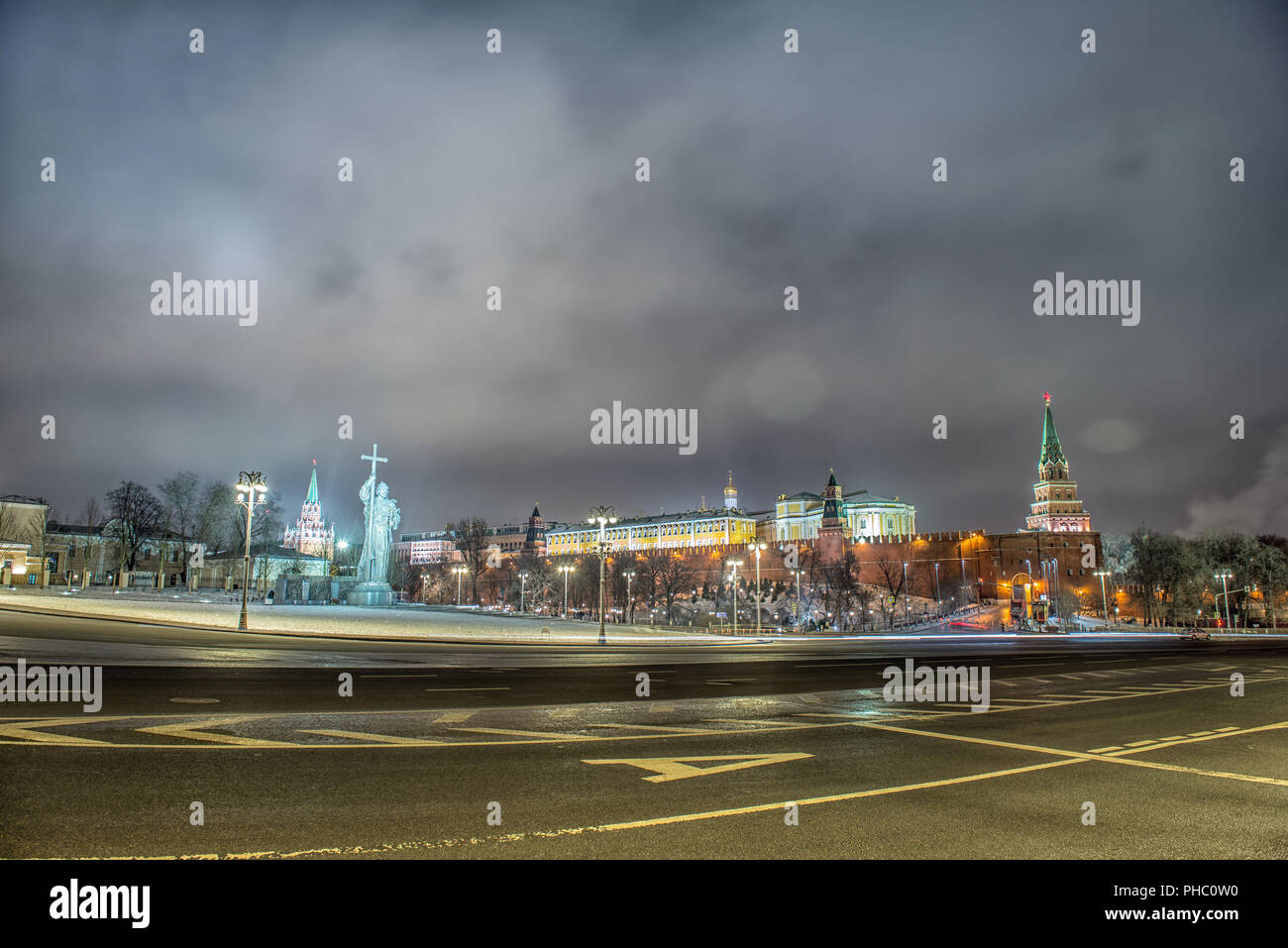 monument of Vladimir in Moscow at night Stock Photo