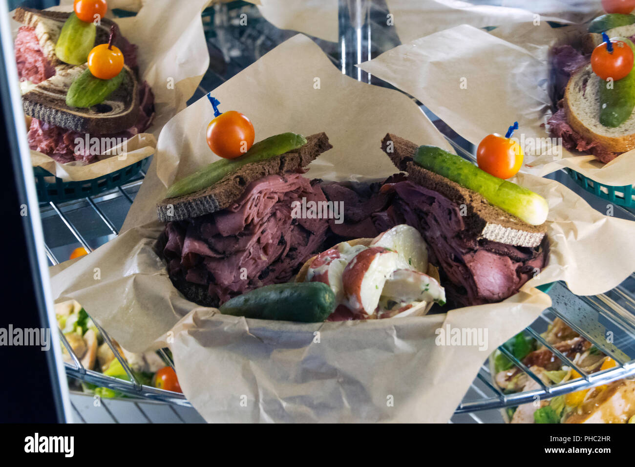 Pastrami and pickle sandwich Stock Photo Alamy