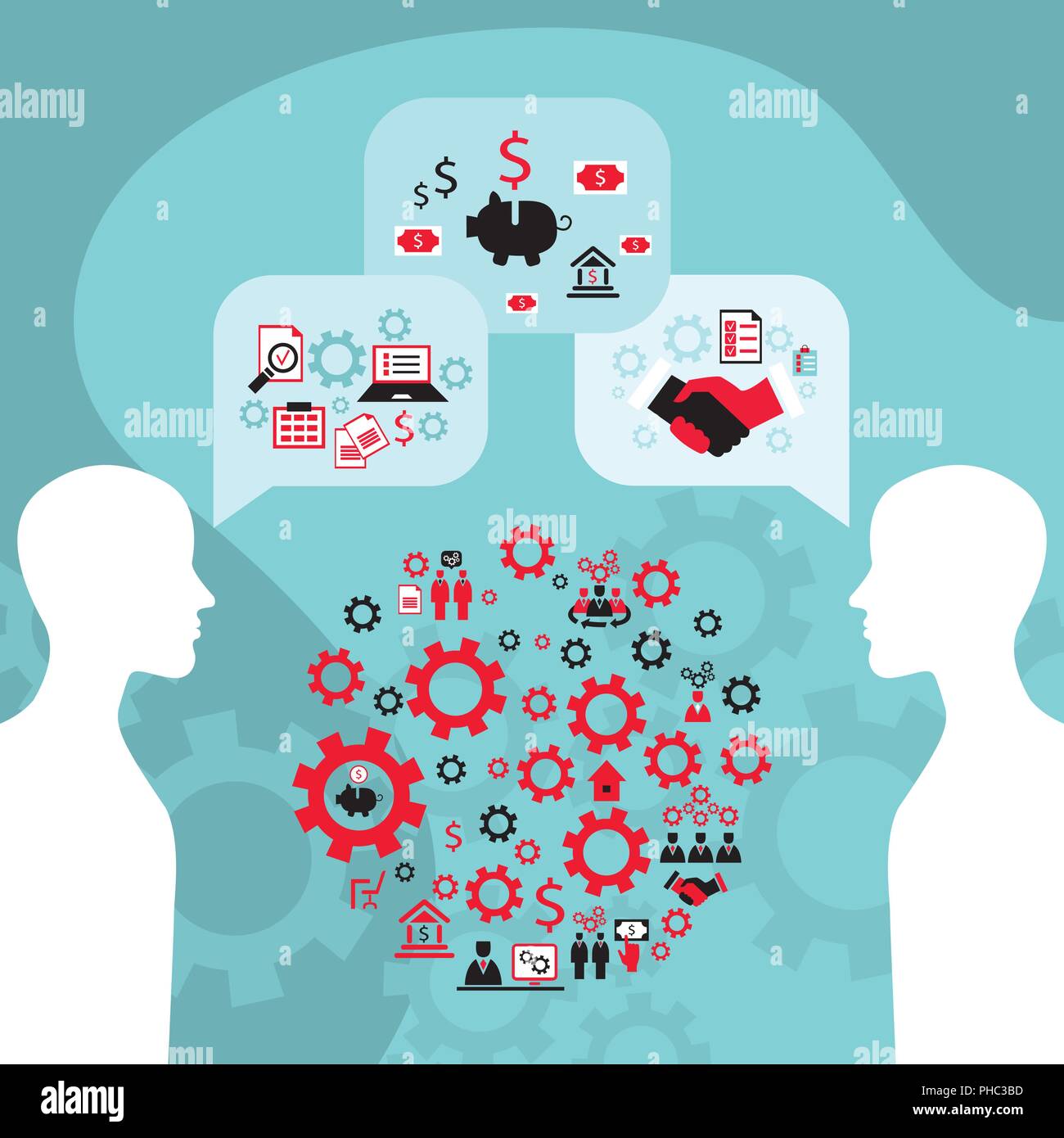 Businessman conversation process of creating an idea stock vector