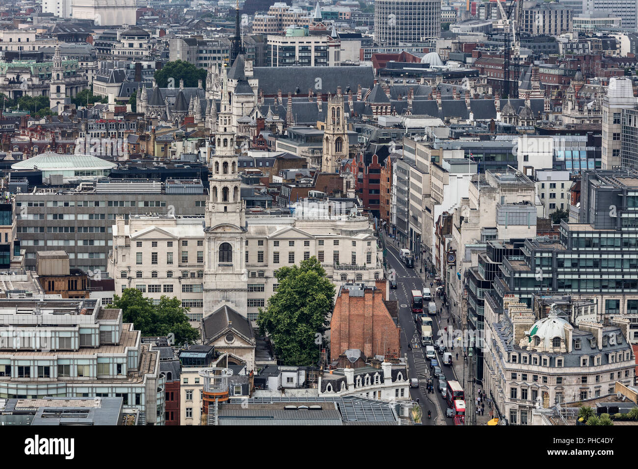 St Bride's Church, Fleet st, Cityscape from the gallery of St Paul's Cathedral, London, England, UK Stock Photo