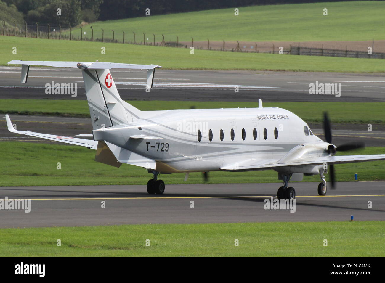 T-729, a Beechcraft 1900D operated by the Swiss Air Force, at Prestwick International Airport in Ayrshire. Stock Photo