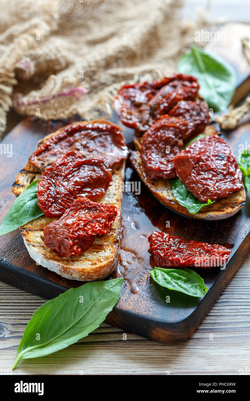 Homemade bread grilled with sun dried tomatoes Stock Photo Alamy