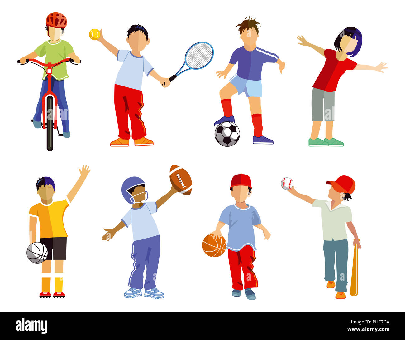 Children's sport collection and sporting children Stock Photo
