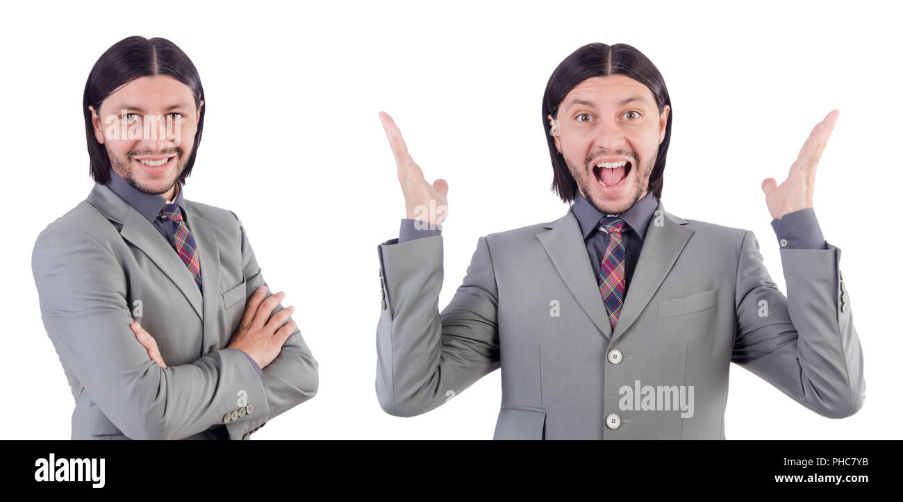 The young businessman in gray suit isolated on white Stock Photo - Alamy